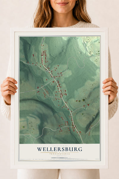 Map of Wellersburg, Pennsylvania, 18 x 24 inch print in a white wood frame