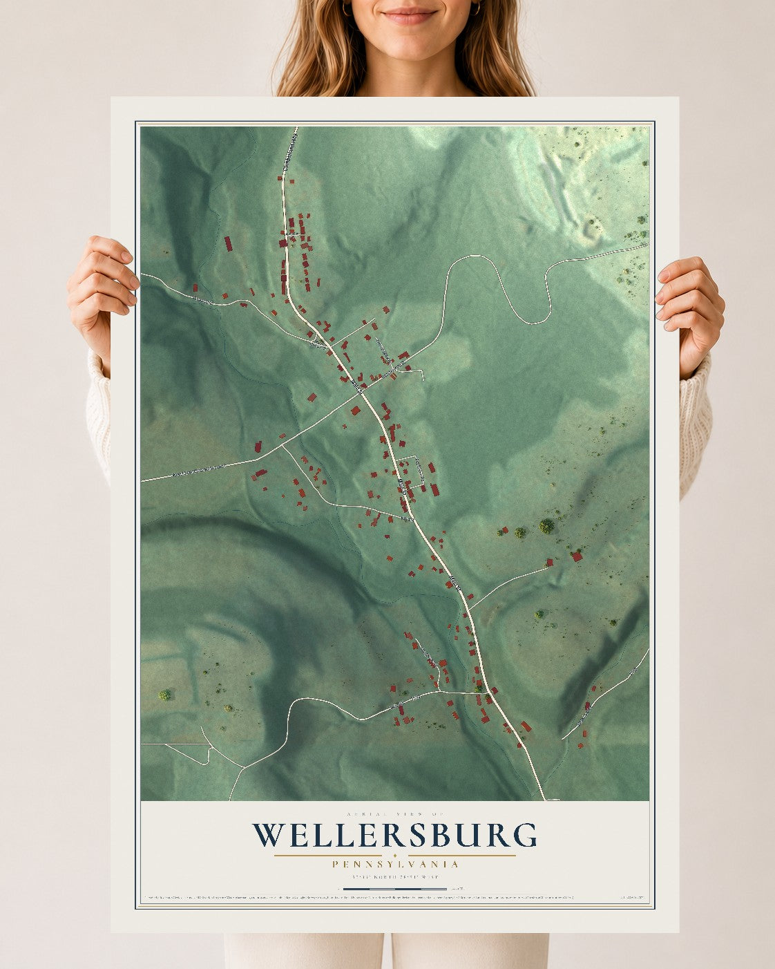 Map of Wellersburg, Pennsylvania, 24 x 36 inch unframed archival matte print