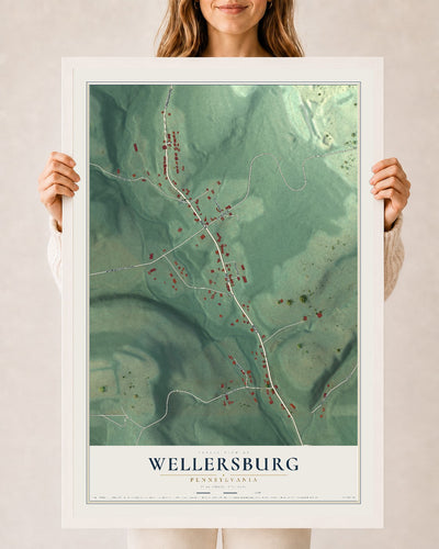Map of Wellersburg, Pennsylvania, 24 x 36 inch print in a white wood frame