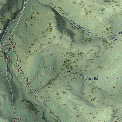 Close-up of the map of Wells, Bradford County, Pennsylvania print showing street and building detail