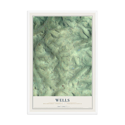 Map of Wells, Bradford County, Pennsylvania, 12 x 18 inch print in a white wood frame