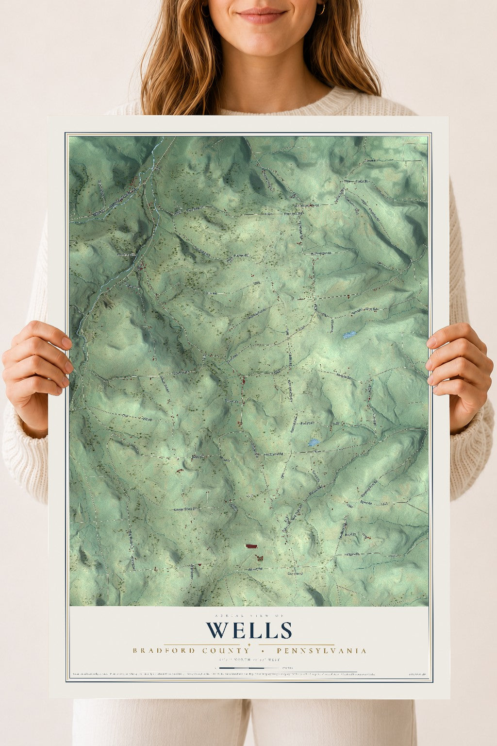 Map of Wells, Bradford County, Pennsylvania, 18 x 24 inch unframed archival matte print