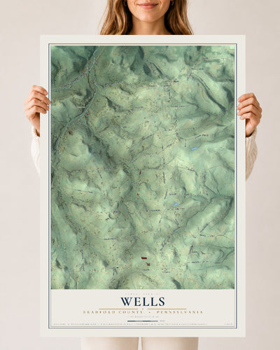Map of Wells, Bradford County, Pennsylvania, 24 x 36 inch unframed archival matte print