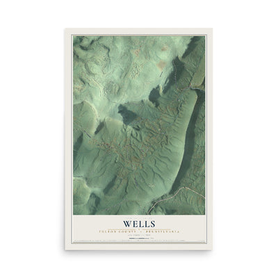 Map of Wells, Fulton County, Pennsylvania, 12 x 18 inch unframed archival matte print