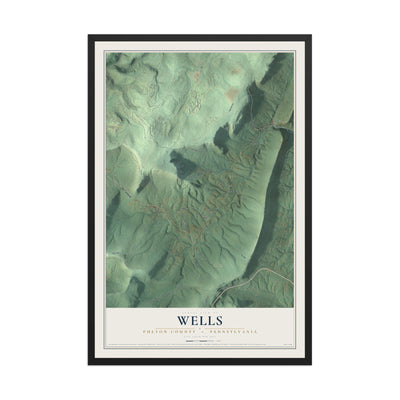 Map of Wells, Fulton County, Pennsylvania, 12 x 18 inch print in a black wood frame
