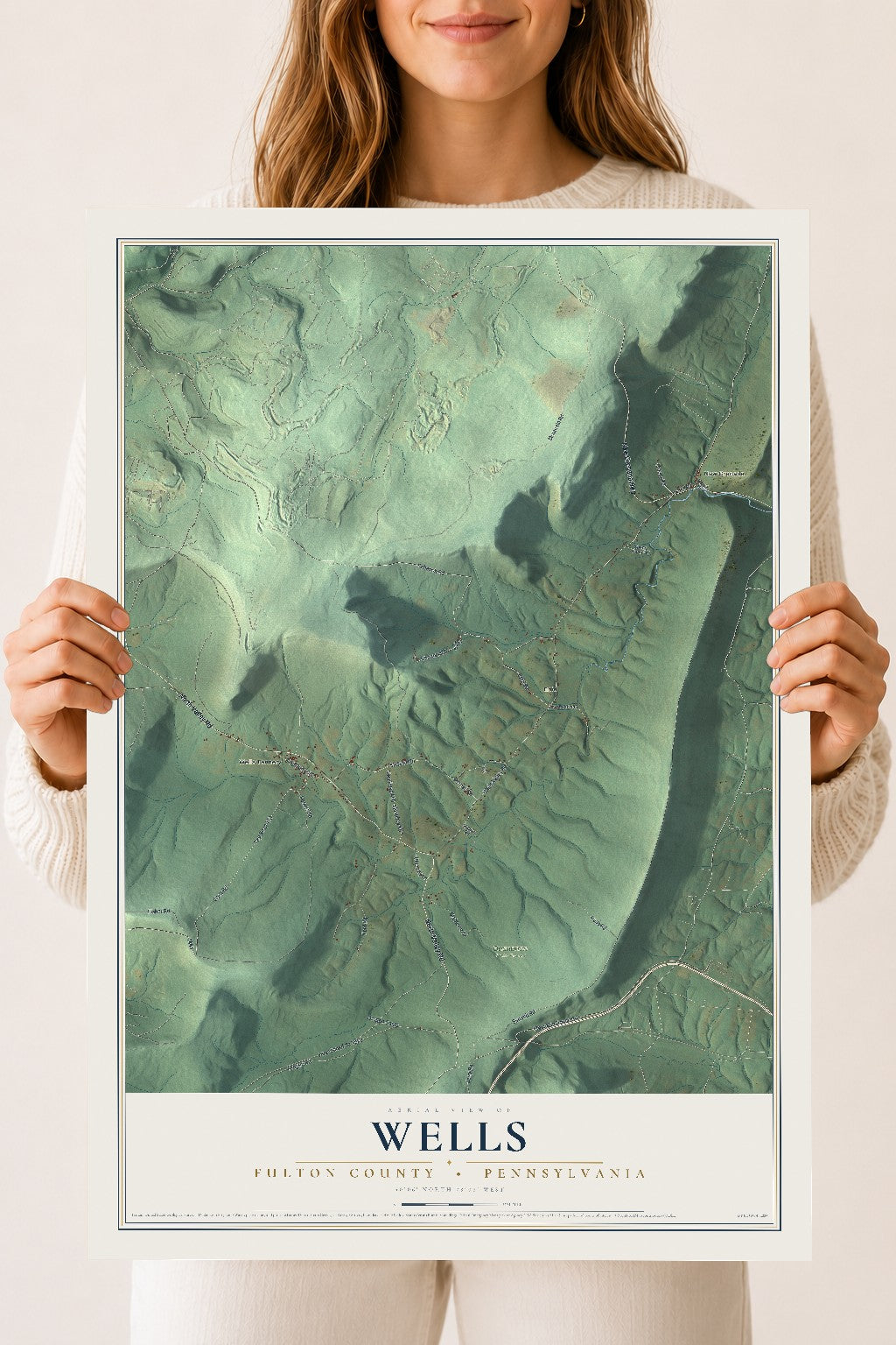 Map of Wells, Fulton County, Pennsylvania, 18 x 24 inch unframed archival matte print