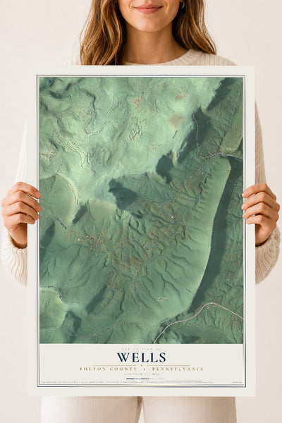 Map of Wells, Fulton County, Pennsylvania, 18 x 24 inch unframed archival matte print