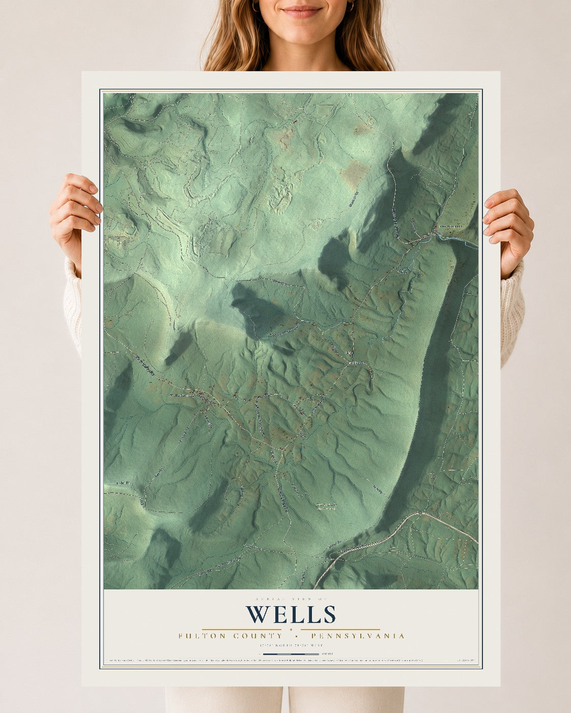 Map of Wells, Fulton County, Pennsylvania, 24 x 36 inch unframed archival matte print
