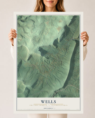 Map of Wells, Fulton County, Pennsylvania, 24 x 36 inch unframed archival matte print