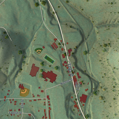 Second close-up of the map of Wellsboro, Pennsylvania print showing more streets and buildings