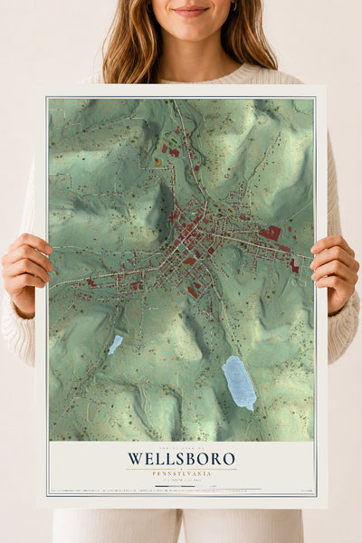 Map of Wellsboro, Pennsylvania, 18 x 24 inch unframed archival matte print