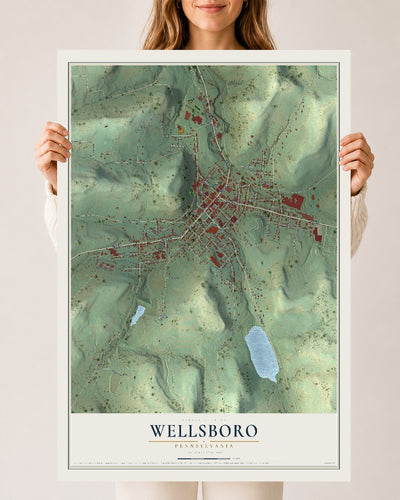 Map of Wellsboro, Pennsylvania, 24 x 36 inch unframed archival matte print
