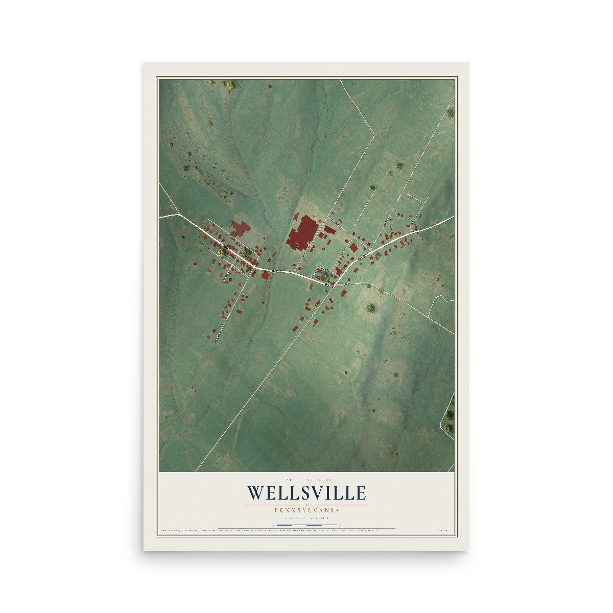 Map of Wellsville, Pennsylvania, 12 x 18 inch unframed archival matte print