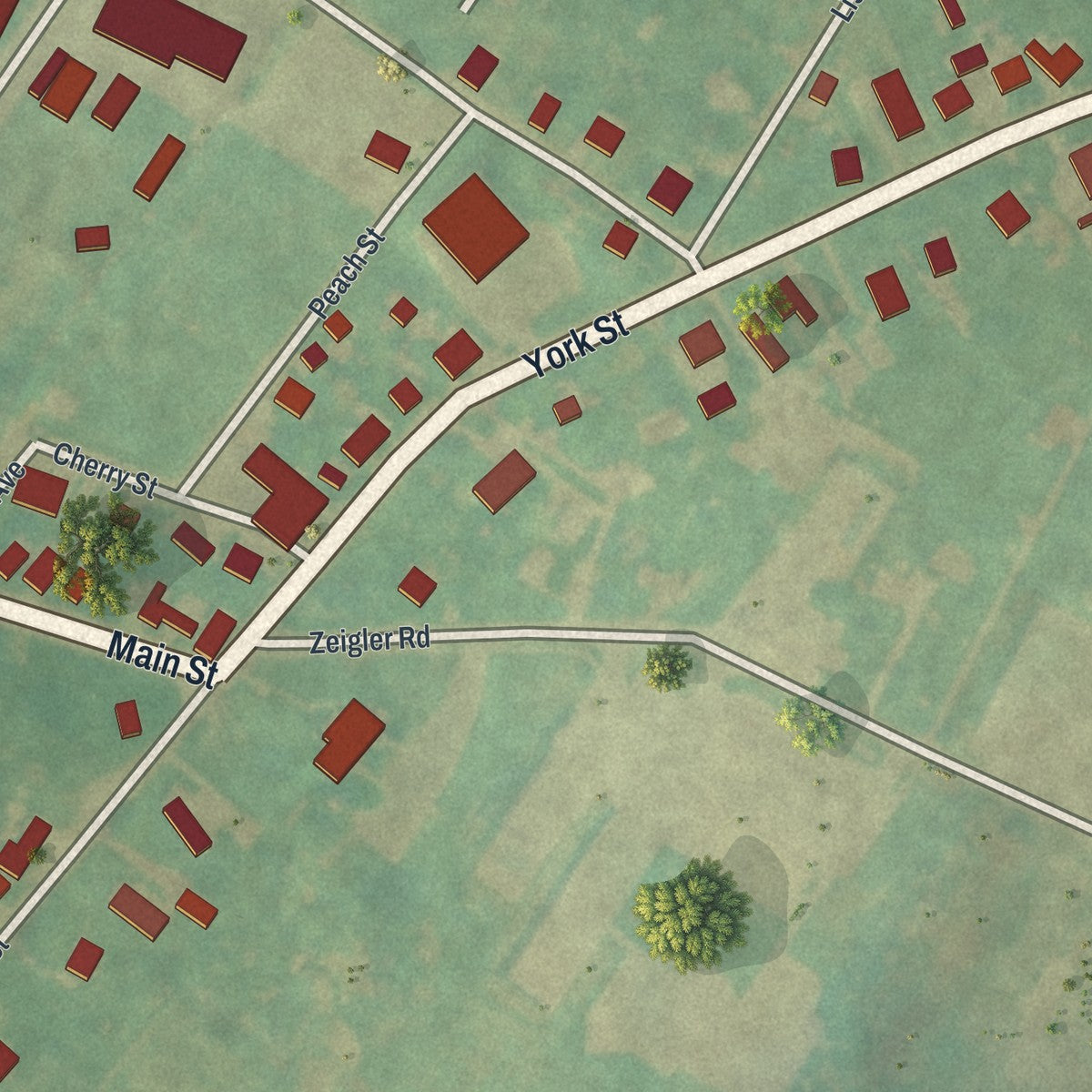 Close-up of the map of Wellsville, Pennsylvania print showing street and building detail