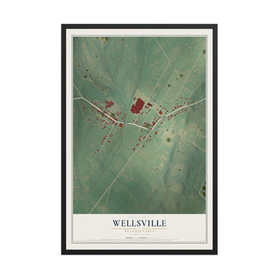 Map of Wellsville, Pennsylvania, 12 x 18 inch print in a black wood frame