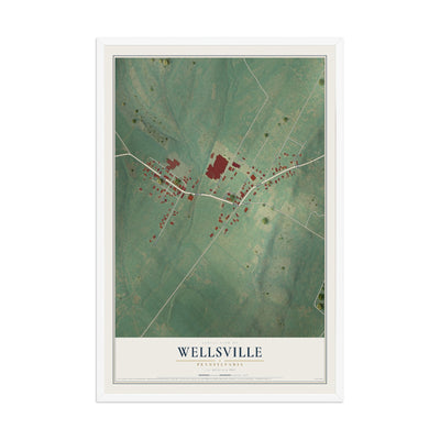 Map of Wellsville, Pennsylvania, 12 x 18 inch print in a white wood frame
