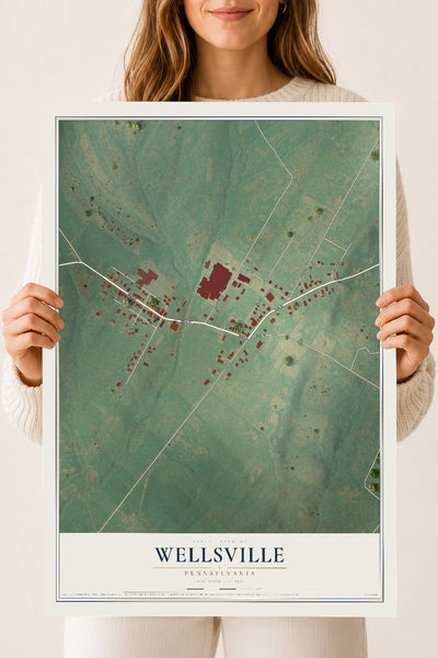Map of Wellsville, Pennsylvania, 18 x 24 inch unframed archival matte print