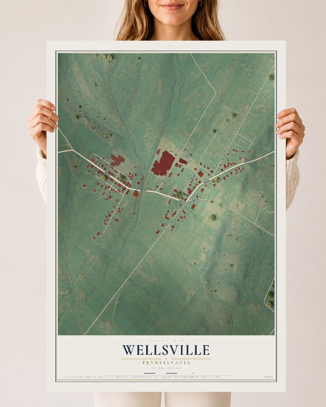 Map of Wellsville, Pennsylvania, 24 x 36 inch unframed archival matte print