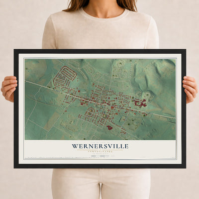 Map of Wernersville, Pennsylvania, 12 x 18 inch print in a black wood frame