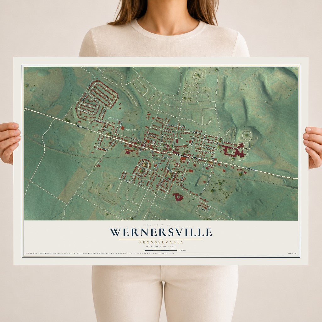 Map of Wernersville, Pennsylvania, 18 x 24 inch unframed archival matte print