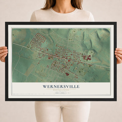 Map of Wernersville, Pennsylvania, 18 x 24 inch print in a black wood frame