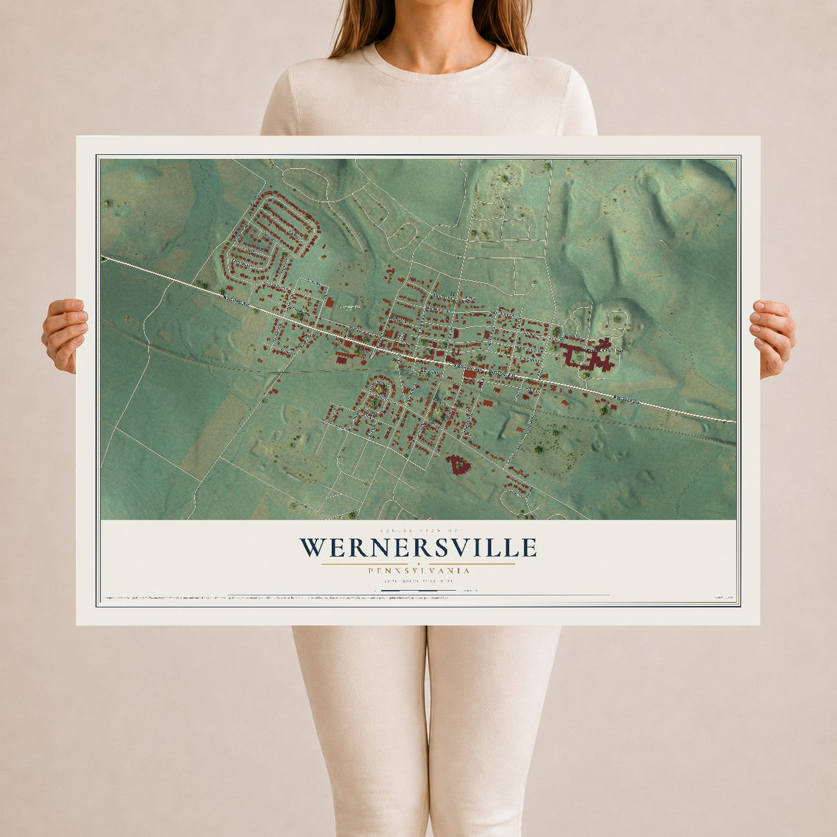Map of Wernersville, Pennsylvania, 24 x 36 inch unframed archival matte print
