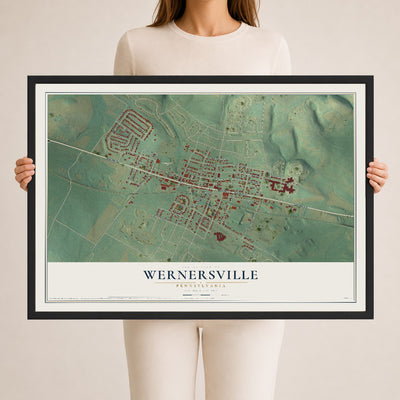 Map of Wernersville, Pennsylvania, 24 x 36 inch print in a black wood frame
