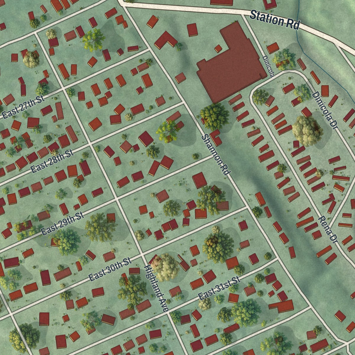 Close-up of the map of Wesleyville, Pennsylvania print showing street and building detail