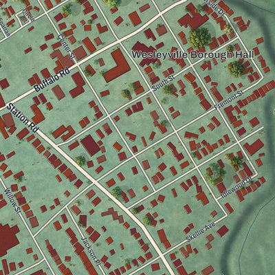 Second close-up of the map of Wesleyville, Pennsylvania print showing more streets and buildings