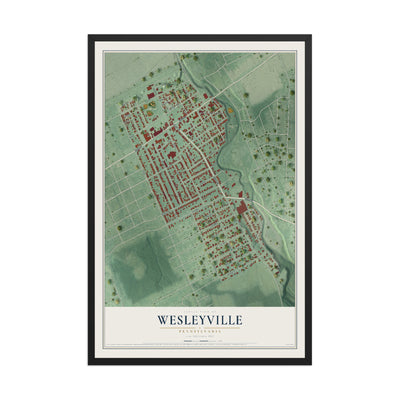 Map of Wesleyville, Pennsylvania, 12 x 18 inch print in a black wood frame