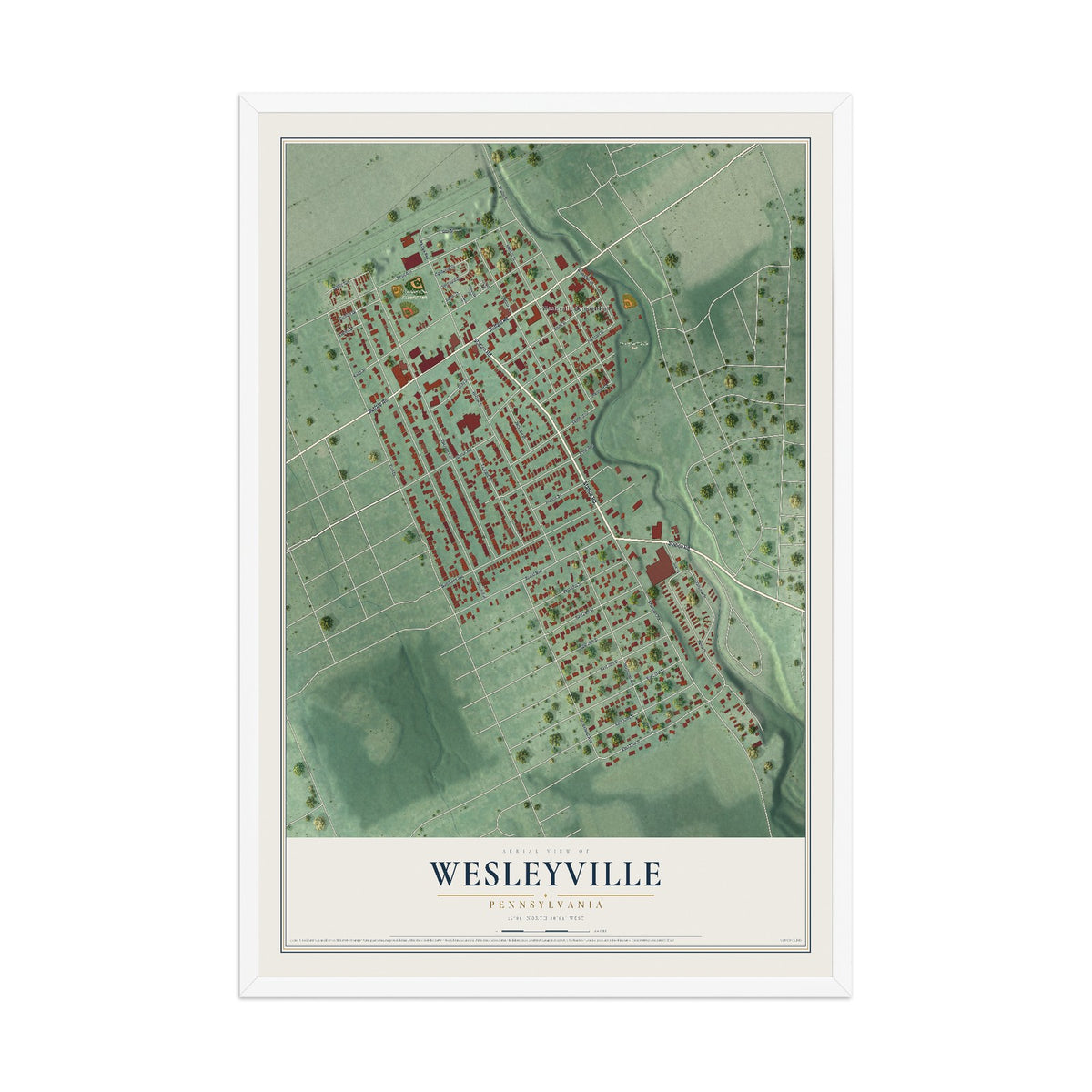 Map of Wesleyville, Pennsylvania, 12 x 18 inch print in a white wood frame