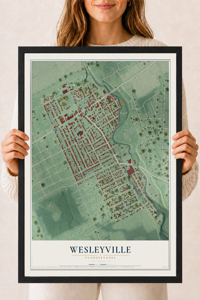 Map of Wesleyville, Pennsylvania, 18 x 24 inch print in a black wood frame