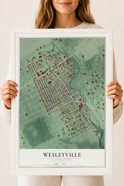 Map of Wesleyville, Pennsylvania, 18 x 24 inch print in a white wood frame