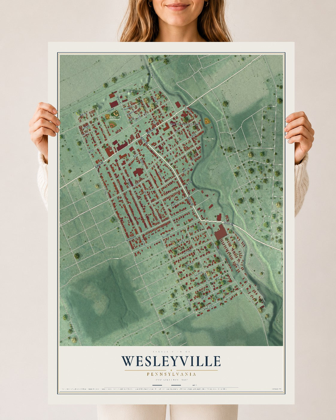 Map of Wesleyville, Pennsylvania, 24 x 36 inch unframed archival matte print
