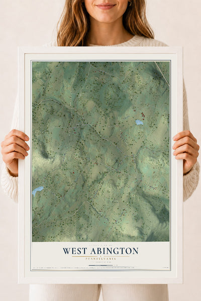 Map of West Abington, Pennsylvania, 18 x 24 inch print in a white wood frame