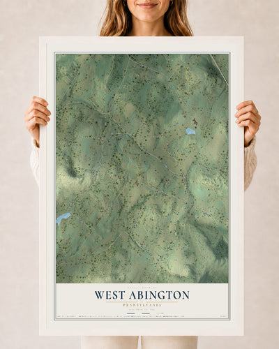Map of West Abington, Pennsylvania, 24 x 36 inch print in a white wood frame