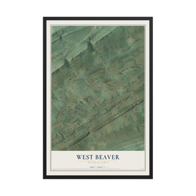 Map of West Beaver, Pennsylvania, 12 x 18 inch print in a black wood frame
