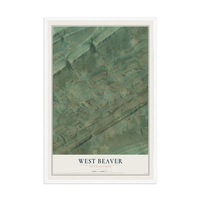 Map of West Beaver, Pennsylvania, 12 x 18 inch print in a white wood frame