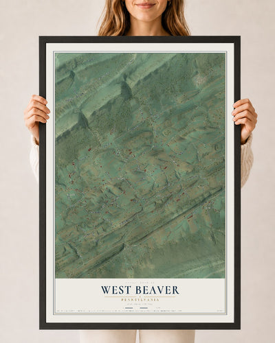 Map of West Beaver, Pennsylvania, 24 x 36 inch print in a black wood frame