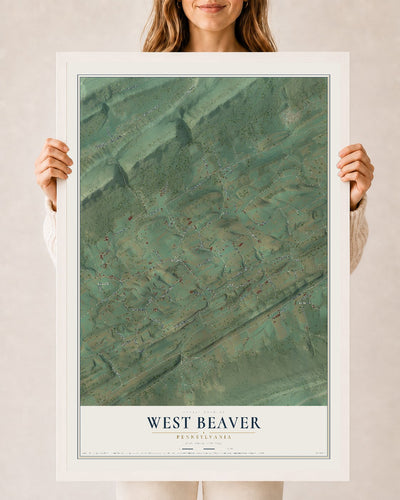 Map of West Beaver, Pennsylvania, 24 x 36 inch print in a white wood frame