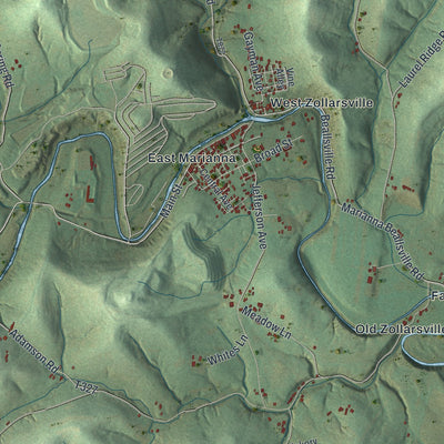 Close-up of the map of West Bethlehem, Pennsylvania print showing street and building detail