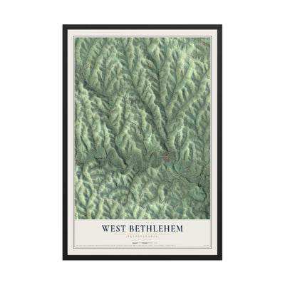 Map of West Bethlehem, Pennsylvania, 12 x 18 inch print in a black wood frame