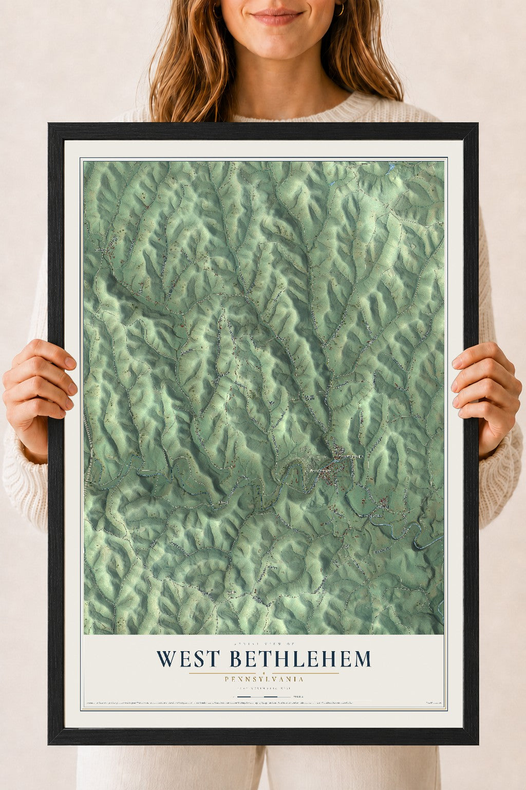 Map of West Bethlehem, Pennsylvania, 18 x 24 inch print in a black wood frame