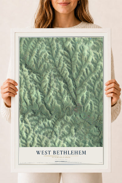 Map of West Bethlehem, Pennsylvania, 18 x 24 inch print in a white wood frame