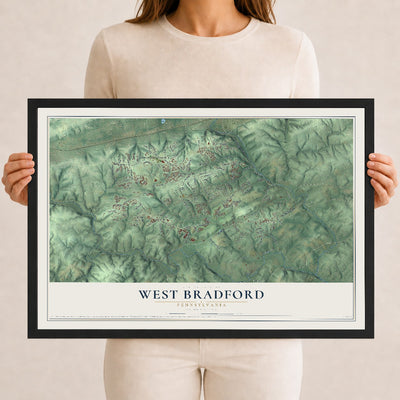 Map of West Bradford, Pennsylvania, 12 x 18 inch print in a black wood frame