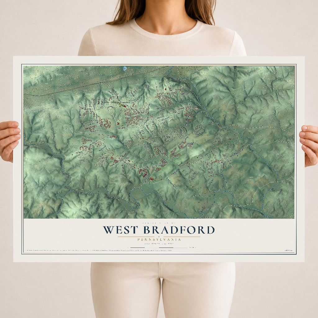 Map of West Bradford, Pennsylvania, 18 x 24 inch unframed archival matte print