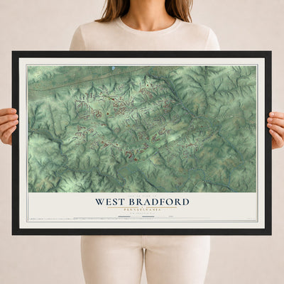 Map of West Bradford, Pennsylvania, 18 x 24 inch print in a black wood frame
