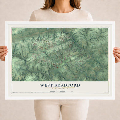 Map of West Bradford, Pennsylvania, 18 x 24 inch print in a white wood frame