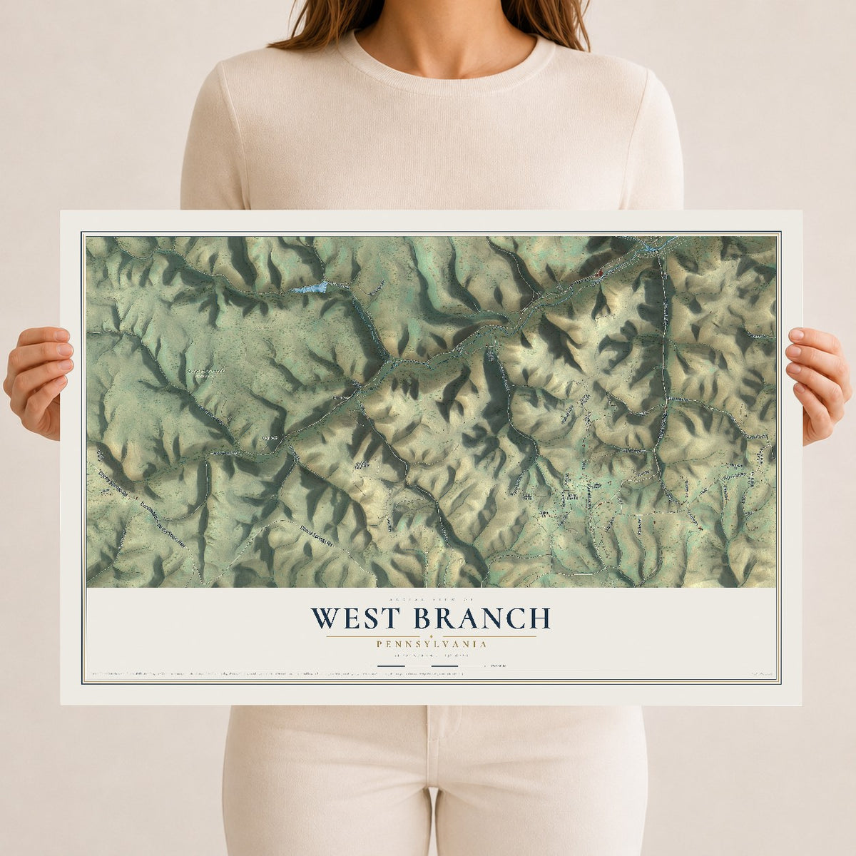 Map of West Branch, Pennsylvania, 12 x 18 inch unframed archival matte print