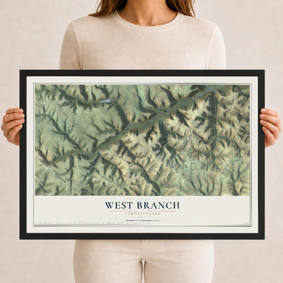 Map of West Branch, Pennsylvania, 12 x 18 inch print in a black wood frame